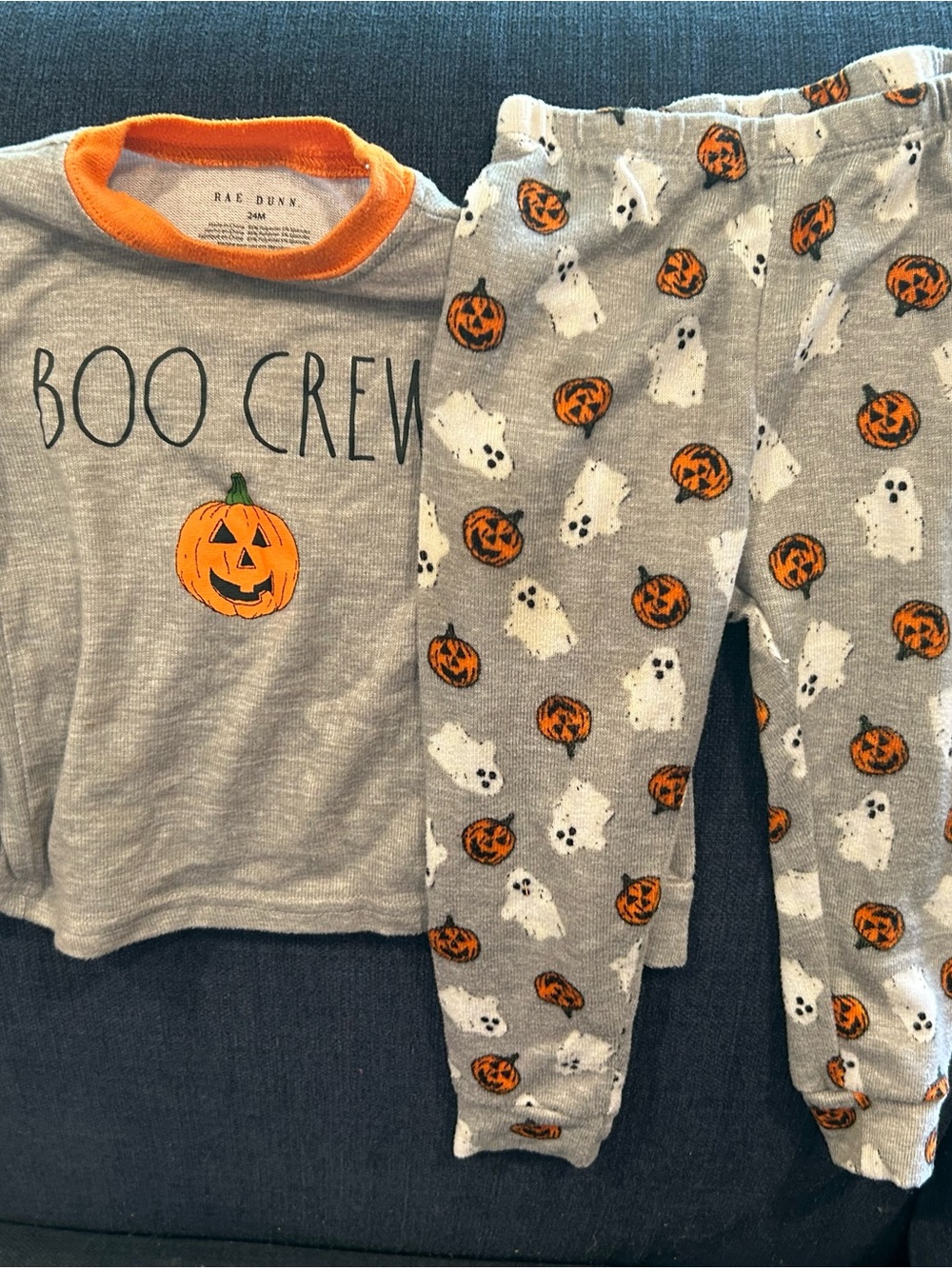 Rae Dunn Grey & Orange 'Boo Crew' Kids Halloween Pajama Set